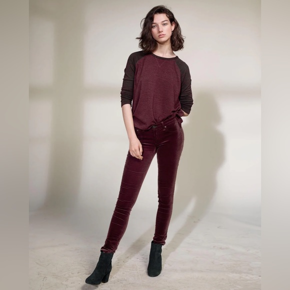 rag & bone Skinny Jeans in Burgundy Velvet Size 26 Revolve Vamp Low Rise Y2K - Picture 4 of 16